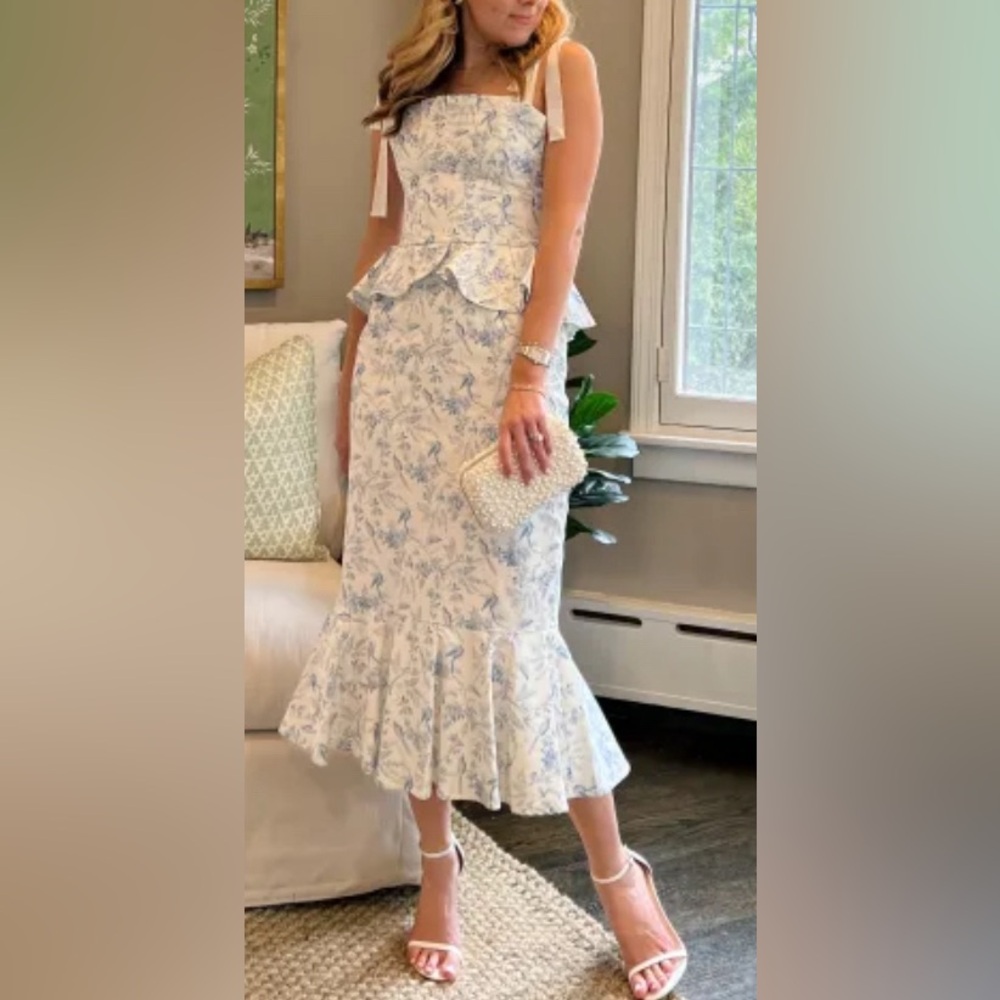 ANTONIO MELANI Blue and White Floral Midi Dress